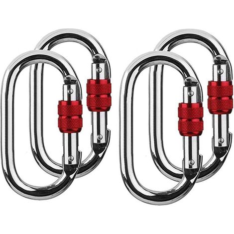 25 kN Set mit 4 silberfarbenen Kletterkarabinern aus gehärtetem Stahl mit Schraubverschluss