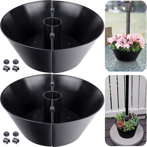 Lot de 2 Pots de Fleurs en PVC pour Table de terrasse, Pot de Fleurs Demi-Circulaire en PVC pour poteaux de Parasol jusqu'à 5,1 cm de diamètre, Pot de Fleurs Parapluie pour Jardin et Plantes (1/5)