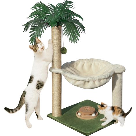 Griffoir pour Chat 70cm Petit Arbre à Chat avec hamac, Jouet pour en Bois interactif pour Chaton et Adulte (1/5)