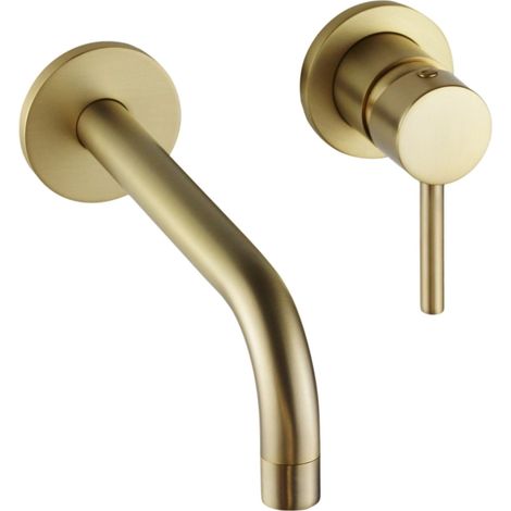 Miscelatore lavabo a parete in colore oro spazzolato linea moderna Pollini Jessy MXLIMCMMCOS  Oro Spazzolato