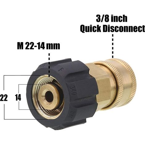 Tool Daily Schnellkupplung für Hochdruckreinigerpistole und -schlauch, 3/8"-Steckschlüssel auf M22 metrisch 14 mm, 5000 PSI (345 bar) (1/2)