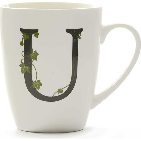 La Porcellana Bianca, Gift box Mug Lettera 'U' in Porcellana Bianca con Decorazione in Oro, Linea Atupertu, Capienza 380ml