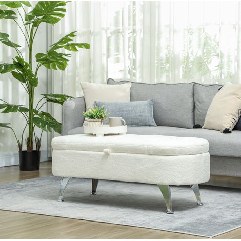 Banco arcón tapizado en poliéster blanco con tapa, 114 x 47 x 46,5 cm, OKWISH (1/5)