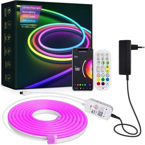Néon Ruban LED - RGBIC - 5M - Multicolore - Étanche IP67 - Contrôle WiFi et Musique (1/4)