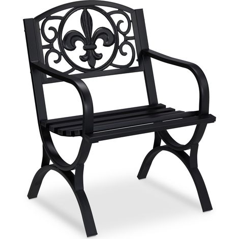 Relaxdays Gartenstuhl Vintage, Gartensessel m. Armlehnen, extra breit, Stahl, antikes Design, 85,5 x 60 x 56 cm, schwarz (1/5)