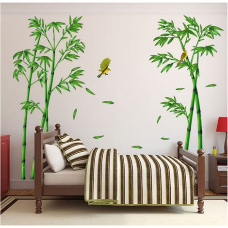 6090CM2，Grand Bambou Sticker Mural Plante Verte Oiseau Sticker Mural Chambre Salon Bureau Décoration Murale