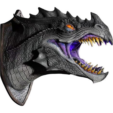 Décoration Murale en Forme de tête de Dragon 3D avec lumières LED – Art Mural Effrayant avec Yeux Lumineux LED, décoration d'halloween pour Bureaux (1/5)