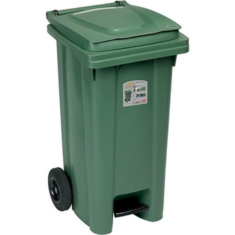 Bidone carrellato 120 litri con ruote pedale e fermasacco raccolta differenziata contenitore idoneo ai mezzi raccolta rifiuti - colorigenerali: Pattumiera verde