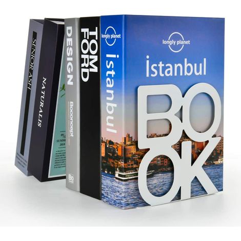2 serre-livres Métal, finition polie, base antidérapante, design « BOOK », pour bureau école bibliothèque (1/5)