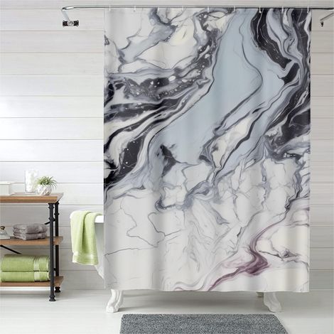 Rideau de douche marbre élégant, œillets plastique, facile à installer (1/5)