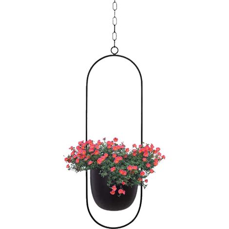 MINKUROW Fioriera Sospesa In Metallo,Piante Sospese,Vasi Da Fiori Sospesi Porta Piante,Soffitto Del Balcone Decorazione Giardino Interno Esterno,Con Catena Sospesa,Nero (1/5)