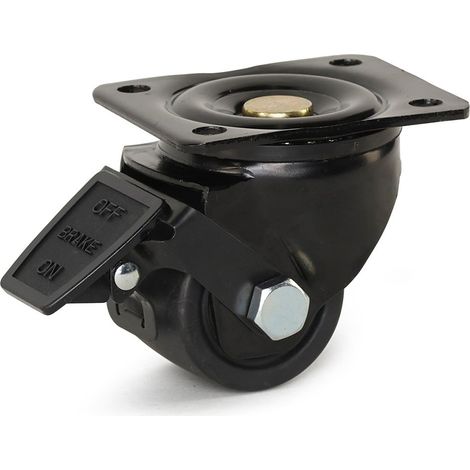 Roulette pivotante freinée - MESO - Nylon noir - Platine - 75mm - 600kg