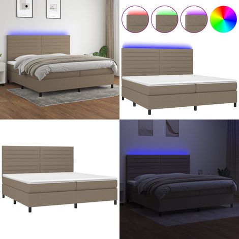 Sommier à lattes de lit et matelas et LED Taupe 200x200cm Tissu - Sommier Tapissier - Lit Plateforme - Lit Avec Led - Matelas À Ressorts Ensachés - Têtière Ajustable - Home & Living (1/5)