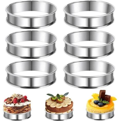 Lot de 6 cercles à gâteaux en acier inoxydable - cercles de 8 cm - revêtement antiadhésif - moule à muffins rond (1/4)
