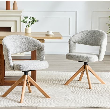 Set di 2 sedie da pranzo girevoli 360°, tessuto grigio chiaro, gambe in legno DESVIAE (1/5)