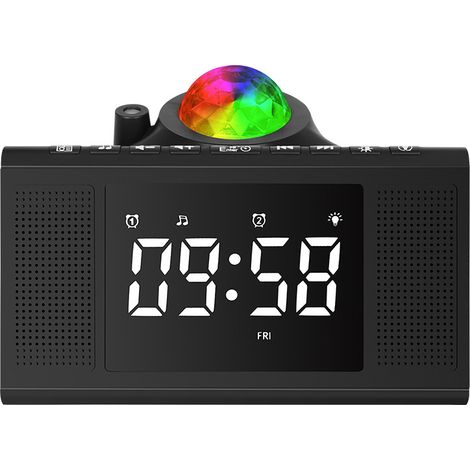 Lampe de projection d'étoiles avec horloge, radio FM à bruit blanc intégrée et haut-parleur Bluetooth (1/4)