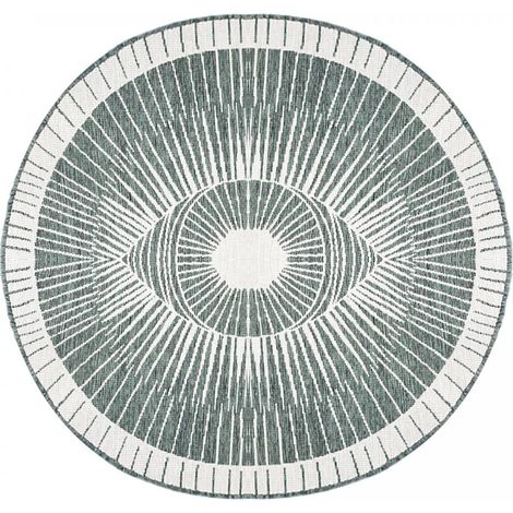 Tapis rond d'extérieur, kilim reversible LYN2 B ROND REVERSIBLE Ø240cm vert et crème