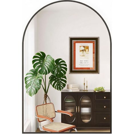 Miroir peinture murale arqué moderne – Cadre en métal noir, verre trempé 5mm, installation suspendue ou posée, parfait pour salle de bain/chambre/salon – Finition 30x40'' Edge Type Black (1/5)