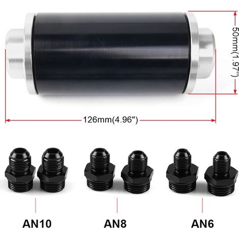 Car modification fuel filter, gasoline filter, magnetized gasoline filter element, 50mm - black and silver (1/2)