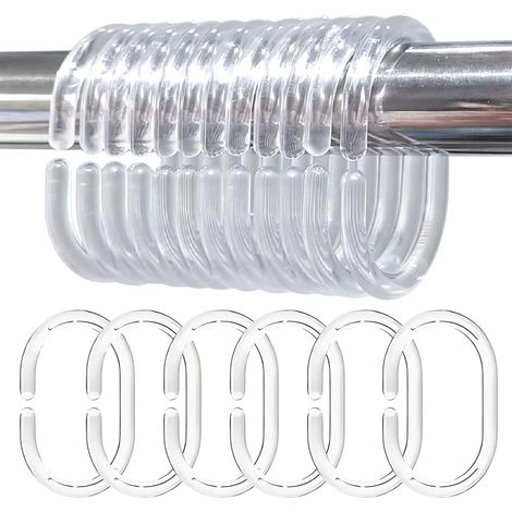 24 - Anneau Rideau Douche - Crochet Forme C - Plastique Robuste Et Léger - Glissement Fluide Pour Tringle Standard - Transparent - 4,6x2,9x0,5cm (1/5)