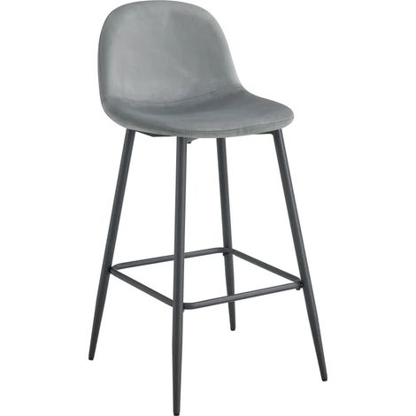 Lot 2 Tabourets de Bar Scandinave Velours Gris Pieds Métal Noir