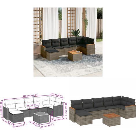 8-tlg. Garten-Sofagarnitur mit Kissen Grau Poly Rattan - Gartenmöbel Set - Esstisch - Lounge Möbel - Rattan Gartenmöbel - Outdoor Sofa - Home & Living (1/3)