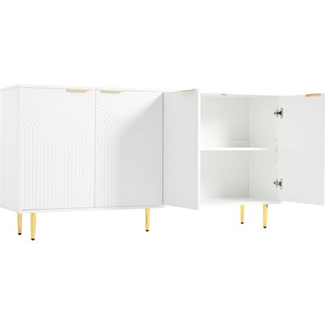 Weißes Sideboard mit 4 Türen 160 x 80 x 40 cm mit goldenen Griffen und glänzenden Beinen (1/5)