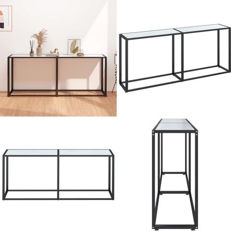 Table console Marbre blanc 180x35x75,5 cm Verre trempé - Table Basse - Meuble Design - Table D'appoint - Table En Verre Trempé - Table Blanche - Home & Living