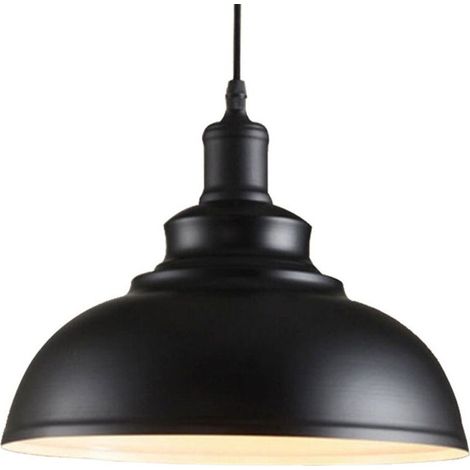 Lustre Suspension Industrielle Vintage E27 290mm Lampe Plafonniers Retro Abat-jour pour Cuisine Salle à manger Salon Chambre Restaurant ，Noir (1/4)