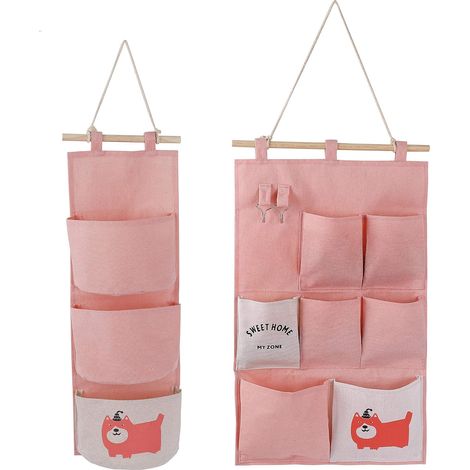 JSSEVN - Wall-Mounted Storage Bag, 2 Styles, Linen Fabric Organizer with Small Pockets for Home and Office (1/5)