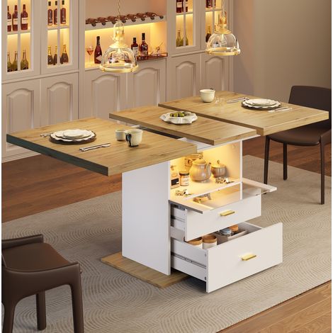 Tavolo da pranzo allungabile 110-140 x 80 x 75 cm bianco in MDF con vano e LED - CHICFURN (1/5)
