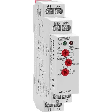 Flüssigkeitsstandregelungsrelais – 1 Stück – DIN-Schienenmontage – Einstellbarer Timer und LED – Für Wasserpumpen und -tanks – AC/DC 24 V–240 V (1/5)