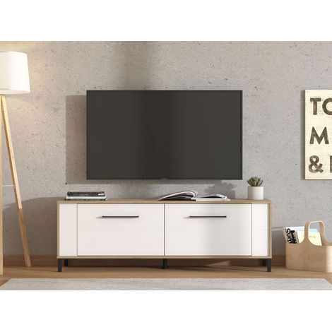 Mueble para TV Nazzaro, un estante, apertura abatible, 2 puertas, 157x40x52h cm, marrón roble nodos (1/5)
