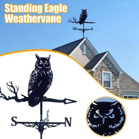 1 girouette en métal, silhouette de hibou, noir, 35 x 55 cm, décoration jardin extérieur (1/4)