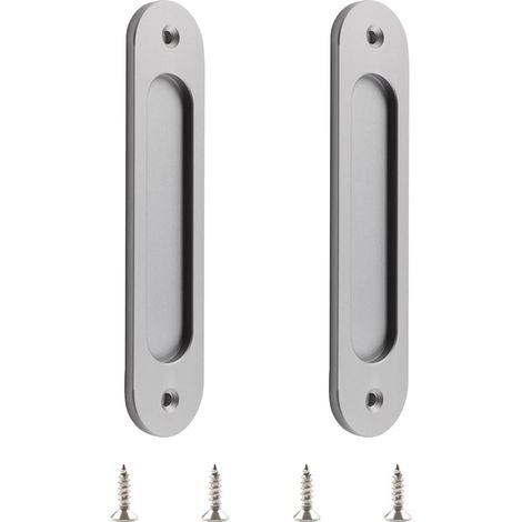 Lntyq Lot de 2 poignées de porte coulissantes ovales en alliage d'aluminium mat avec vis pour porte de grange coulissante