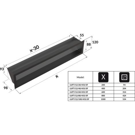 Lüftungsgitter LUFT 12x100 schwarz Slim