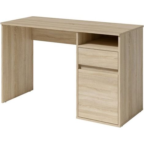 Escritorio BILOU roble Sonoma – 1 cajón, 1 puerta y 2 nichos – Estilo madera clara y diseño práctico