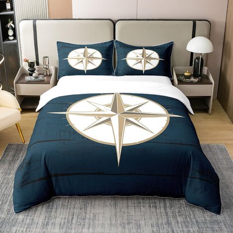 Compass Imprimer Coton Ancre Thèmes Parure de Lit 140x200cm Océan Voyage Housse de Couette Géométrie Cercles Modèle Aventure en mer Parure Housse de Couette - 140 x 200 cm + 1 taie d'oreiller 65 x 65  (1/5)