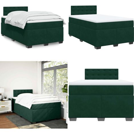 Sommier à lattes de lit avec matelas vert foncé 120x190 cm - Lit Double - Lit Plateforme - Matelas À Ressorts Ensachés - Literie - Chambre À Coucher - Home & Living (1/5)