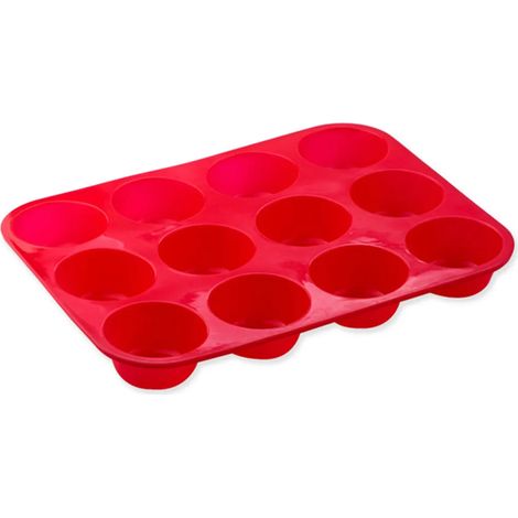 Moule à muffins en silicone, 12 cavités profondes, 1 pièce, 29 x 22 cm, rouge, grand format, antiadhésif, pour four (1/5)