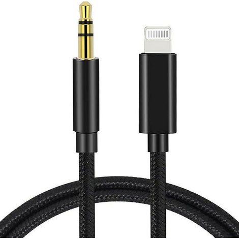 Cable Lightning Vers Jack 3,5 Mm - Tissé En Nylon - Compatible iOS - Pour Voiture Aux - 1 M (1/5)