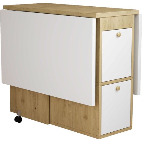 Ensemble table à manger pliable avec 4 chaises, bois stratifié blanc et chêne, 120 x 80 x 75 cm (1/5)