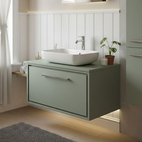 Hudson Reed Lille Wall Hung 1-Drawer Vanity Unit with Worktop 800mm Wide - Fern Green (1/4)