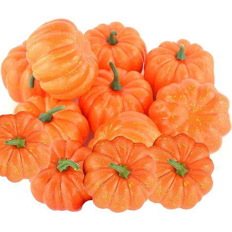 DOLASO 12 Stück kleine realistische künstliche Kürbisse für Zuhause, Garten, Herbsternte, Erntedankfest, Halloween-Dekoration (Orange) (1/5)
