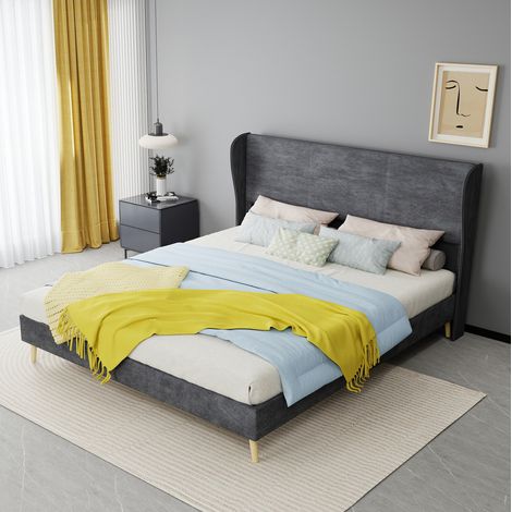 Doppelbett 160x200 cm grau, gepolstertes Kopfteil, Stoffbezug, ohne Matratze MEUBLIV (1/5)