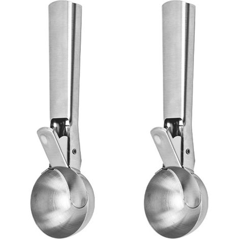 Cuillère À Glace - En Acier Inoxydable - Poignée Ergonomique Avec Trou De Suspension - Pour Glace, Crème Dessert, Melon, Poivron - Lot De 2 (1/5)