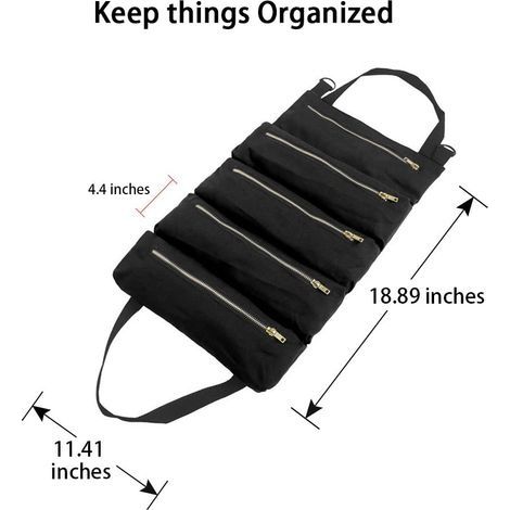 Werkzeugtasche aus Canvas, multifunktionale Werkzeugtasche mit 5 Fächern, strapazierfähiges Werkzeugset, geeignet für den täglichen Gebrauch im Haushalt, Holzbearbeitung, Elektrikerwerkzeuge (Schwarz) (1/4)