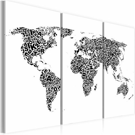 Tableau carte du monde en alphabet - 90 x 60 cm (1/4)