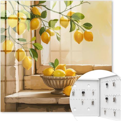 Armoire à clés - (30 cm x 30 cm) - Boîte à clés murale - Coffret de rangement pour clés - Couleur blanche - Ouverture vers la droite - Pour maison et bureau - fraîcheur citronnée