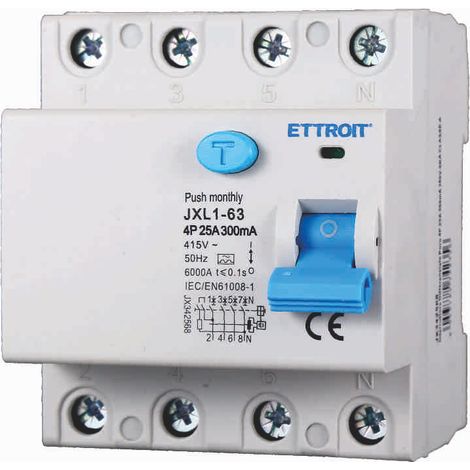 ETTROIT JX342568 Disjoncteur à courant résiduel pur 4P 25A 300mA 380V-6KA CLASSE A (1/3)